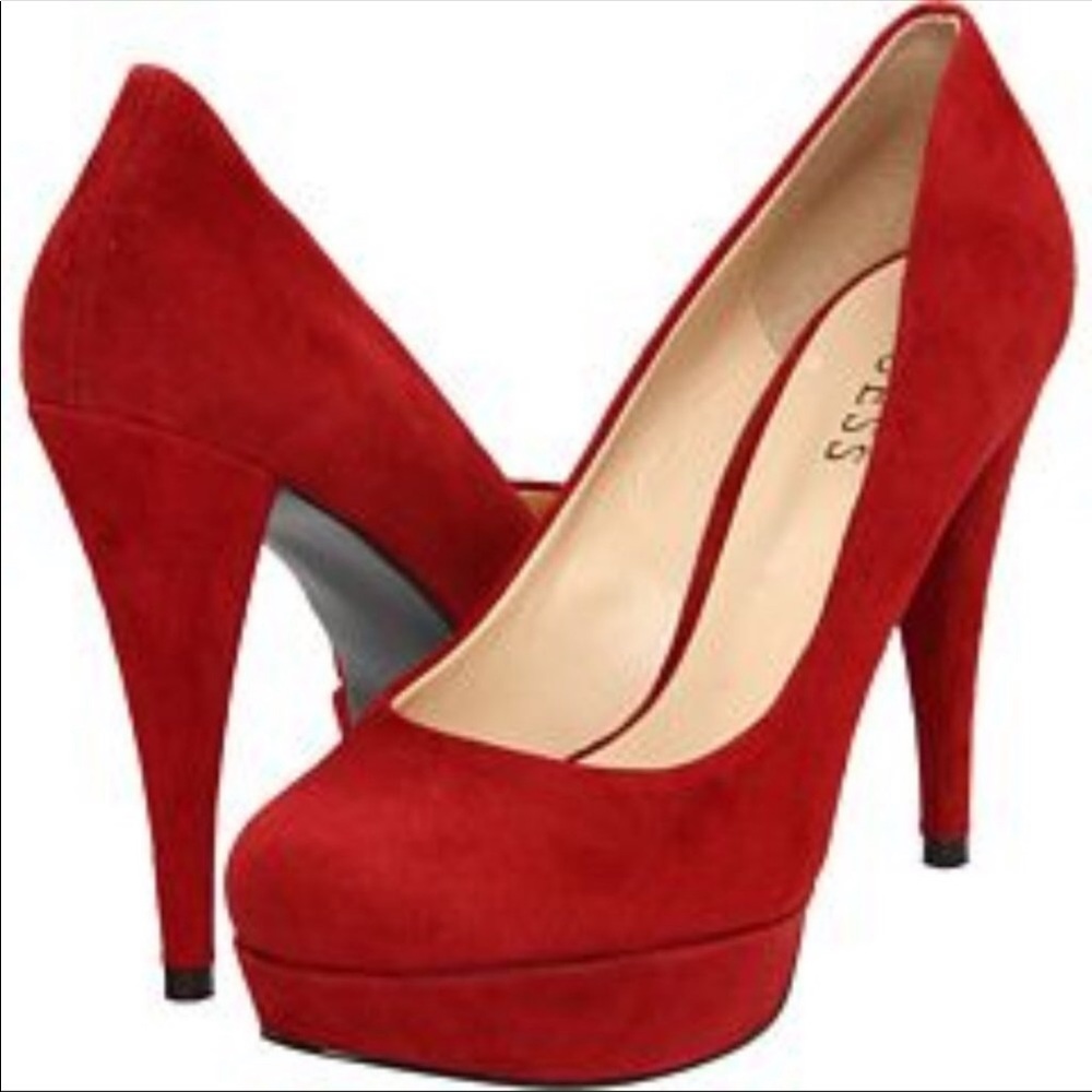 Guess Adriena Pumps - Red Suede Platform Heels